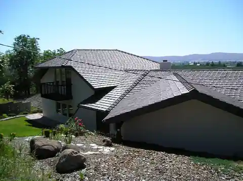 Residential roof on a hillside lot